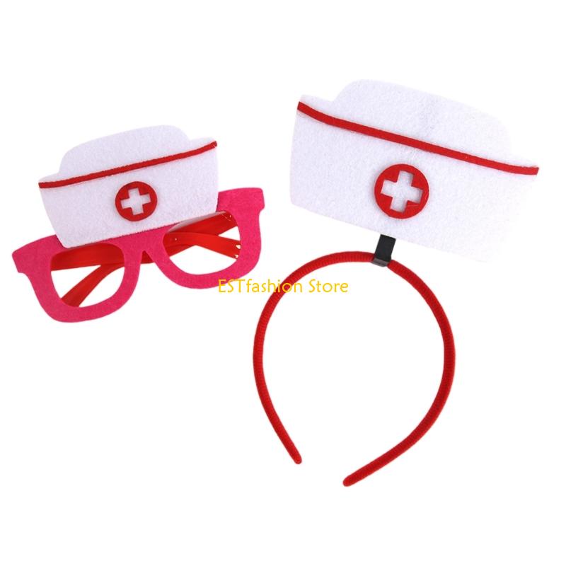 Women Accessories Description - Y5GC 2PCS ممرضة القبعات نظارات ممرضة